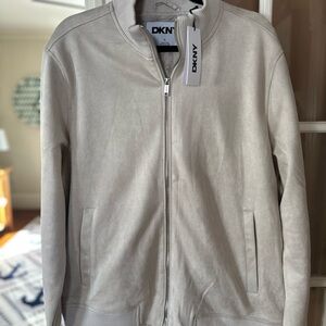 New Men’s Large L DKNY Stone Faux Suede Zip-Up Jacket SOFT